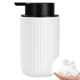 BosilunLife Foam Hand Soap Dispenser - White Ceramic Foaming Soap Dispenser for Bathroom 12oz Refillable Liquid Lotion Soap Dispenser with Rust-Proof foaming Pump for Countertop