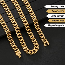 KRKCLIFE Silver Chain Gold Chains for Men, 9mm 18K Gold Plated Stainless Steel Necklace Cuban Link Chain for Women, with Durable Clasp Anti-Tarnish Nickel-Free, Urban Fashion Jewelry, 22 Inch