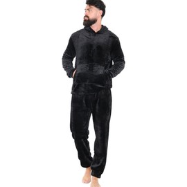 A2Z Mens Pyjamas Soft Warm Fleece Twosie Adults Trendy Fashion Hooded Long Sleeves - PJS 217 Black XXL