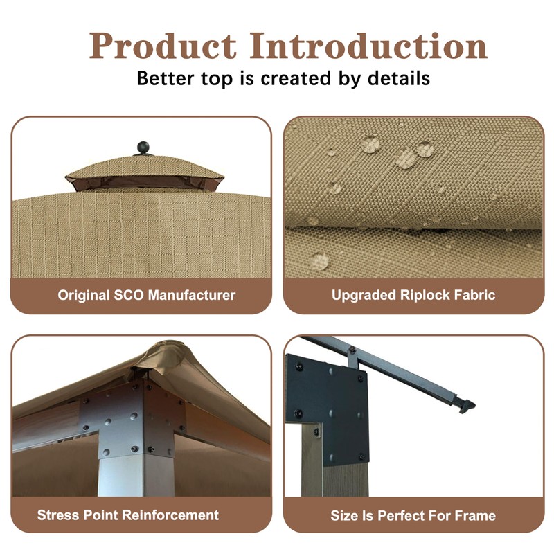 SCOCANOPY Beige Gazebo Replacement Cover Fit for 10X12 Eagle Brooke