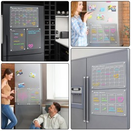 DIYMAG Magnetic Calendar for Refrigerator 2026 Fridge White Board Dry Erase Whiteboard Acrylic Magnet Clear Checklist Chalkboard Apartment Decor Monthly Wall Meal Planner 4 Pack with 6 Colors Markers