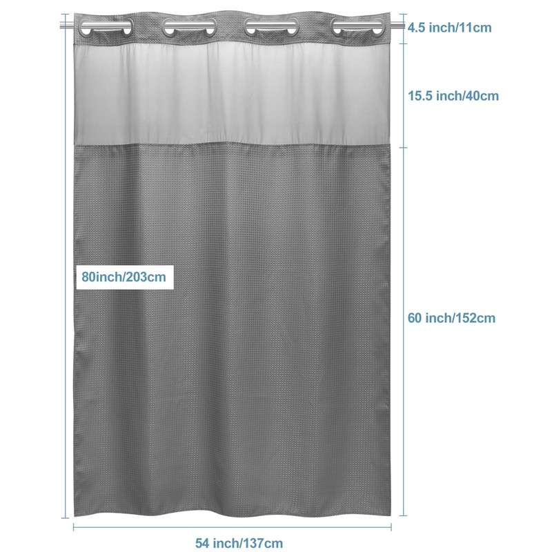EUTXL Grey Stall Shower Curtain and Liner Set - 230GSM