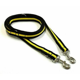 Double Ended Dog Training Lead Police Style Adjustable Leash 5ft (1.5 Metres) Multi-Functional In Air Webbing (Black/Yellow, 20mm Air Webbing)