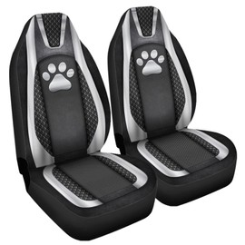Howilath Silvery Dog Paw Print Car Front Seat Covers Set of 2, Non Slip Auto Seat Covers Accessories Strength Seats Cushion Universal Fit All Vehicle Cars
