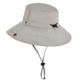 Exemaba Unisex Sun Hat for Kids Wide Brim Sun Protection Cap for Teen Youth Adjustable Bucket Safari Hat (Grey,58cm/8-14y)