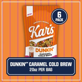 Kar’s Nuts Dunkin’ Caramel Cold Brew Mixed Nuts – Sweet Candy-Coated Nuts Mix, 20oz Resealable Pouch (Pack of 6) – Sweet Snacks for Adults & Kids