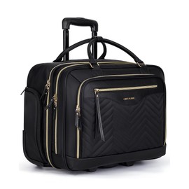 LIGHT FLIGHT Rolling Laptop Bag, 17.3 inch Rolling Briefcase for Women, Computer Bag with Wheels, Overnight Roller Bag for Carry on Travel Work Business, Black