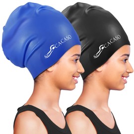 CACASO 2 Pack Kids Extra Large Swim Cap for Long Hair,Waterproof Silicone Swimming Caps for Kids Girls Boys Toddler Youth,Large Swim Hat for Braids,Dreadlocks, Afros, Extensions,Thick Curly Hair
