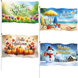 4 Pcs Garden Flag 3x5 ft Spring Summer Autumn Winter Flags – Double Sided Seasonal Banner with 2 Brass Grommets, Durable Polyester, Yard Decorations for Outdoor Parties, Photo Backdrop