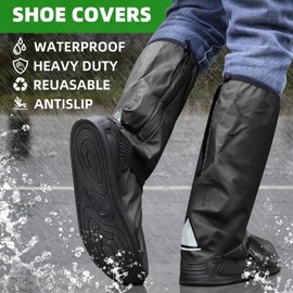 Korins Cubrezapatos Impermeables, Impermeables Reutilizables y Plegables, Cubrezapatillas Antideslizante para Botas de Lluvia con Reflector, Hombres Mujeres Ropa de Lluvia (L)