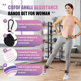 COFOF Ankle Resistance Bands w/ Cuffs, Ankle Bands for Working Out, Ankle Band Cuff for Kickbacks Hip, Leg Glute Exercise Equipment w/ Training Poster, Resistance Band w/ Ankle Cuffs for Women(Pink)