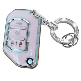 Rilnaewn Keyless Entry Systems for Jeep Key Fob Cover Fits for Jeep Wrangler JLU JL Gladiator Rubicon JT Car Flip Remote Smart Key (Pink-Silver)