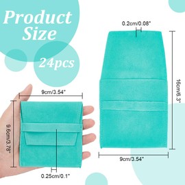 nbeads Pack of 24 Turquoise Microfibre Jewellery Bags, Cosmetic Bag, Velvet Jewellery Flap Bags, Foldable Envelope Bag for Earrings, Bracelets, Necklaces, Packaging, 9.6 x 9 cm