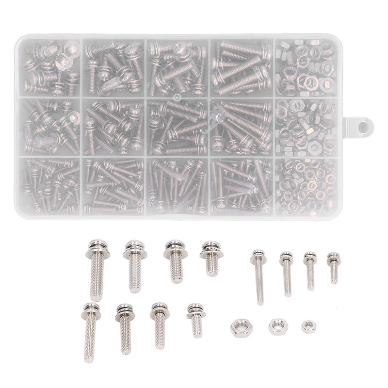360pcs Screw Nut Set Stainless Steel Flat Washer Spring Washer