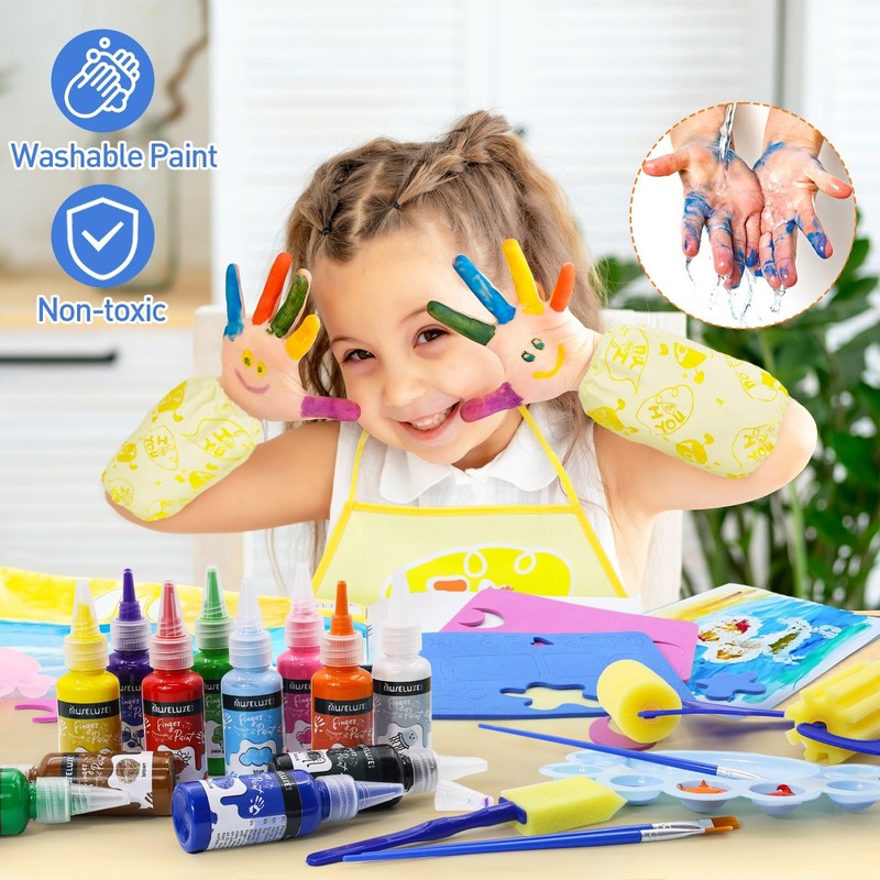 88 PCS Washable Finger Paint Set for Toddlers, 14 Colors
