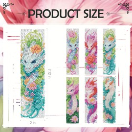 INCOK Dragon Diamond Art Bookmarks Kits - 6 Pcs DIY Aesthetic Diamond Painting Bookmarks with Flower Pattern Cute Animal Gem Art Craft Birthday Gift School Supplies for Student Adult Beginners Teacher
