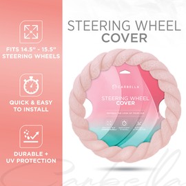 Carbella Twisted Fur Soft Pink Steering Wheel Cover, Standard 15 Inch Size Fits Most Vehicles, Fuzzy Fluffy Car Steering Cover with Soft Faux Fur Touch, Car Accessories for Women