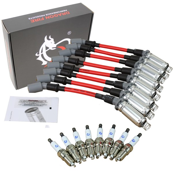 AIP Electronics Dragon FIRE Performance Stage 1 Ignition Kit Iridium Spark Plugs and 10mm Spark Plug Wires Compatible with 2014-2021 Chevy Cadillac GMC LT LT2 LT4 LT5 L83 L86 L8T V8 OEM Fit Kit-1233