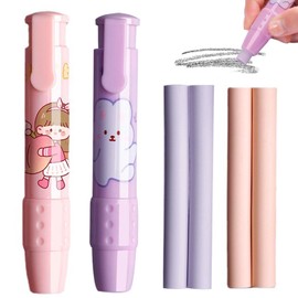 PAVIKE Pen Shaped Eraser, Set of 2 with 4 Refills, Eraser, Popular for Elementary School Students, Stationery, Retractable Click Eraser, Cute Eraser, Eraser, Cute, Cute Pen Eraser
