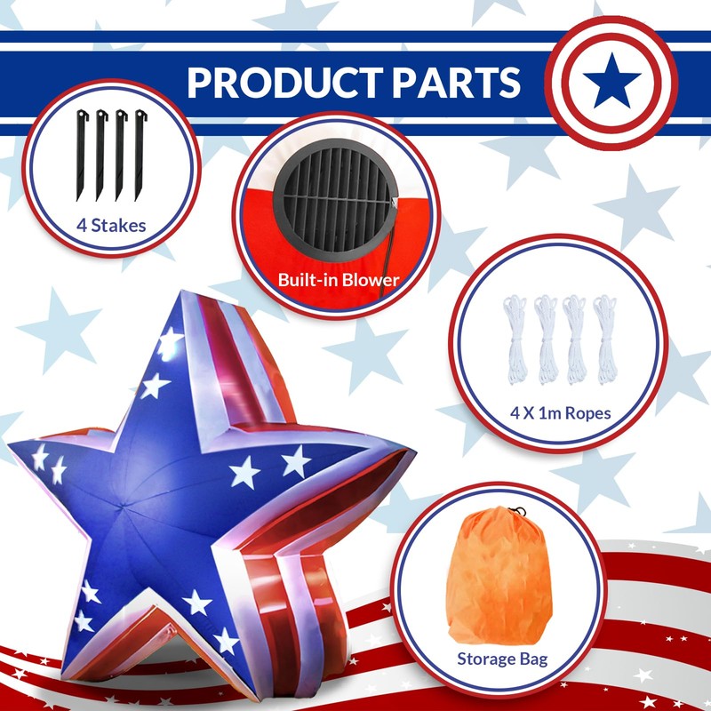 GOODENY Patriotic Inflatable 5.4FT USA Star 4th of July Inflatable