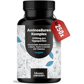 Amino Acids Complex High Dose - 250 Tablets - 6105 mg per Daily Serving with 9 Essential Amino Acids + Glycine, Taurine & Carnitine - Protein Tablets - Vegan & Produced in Germany
