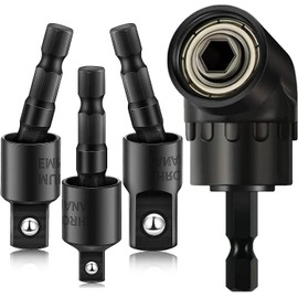 4 Pieces Impact Drill Bit Extension, 105° Right Angle Drill Adaptor, 360° Rotatable 1/4" 3/8" 1/2" Impact Grade Socket Adapter Set, 1/4" Hex Shank Impact Grade Socket Wrench Adapter Extension Set