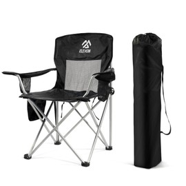 Elevon Folding Camping Chairs, Portable Outdoor Beach Chair for Adults with Carry Bag & Cup Holder, Foldable Lawn Chair with Mesh Backrest for Camp Fishing Hiking Travel Picnic Sports, Black
