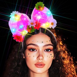 JEAIRTS Light Up Bow Headband Glow Daisy Flower Headpiece Led Bow-knot Hair Accessories for Women