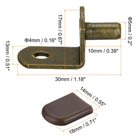 sourcing map Shelf Support Pegs, 40pcs 5mm(1/5") L-Shaped Support Bracket Pegs Shelf Pin with Rubber Sleeve for Furniture Shelves Supplies, Bronze Tone