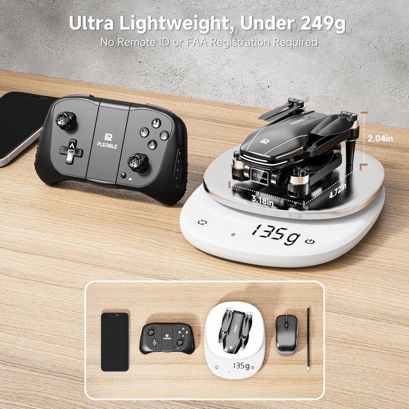 PLEGBLE Drone with Camera 4K for Kids Adults, Brushless Motor