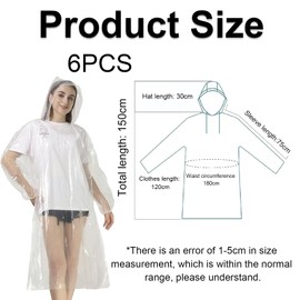 6 PCS Poncho Waterproof Adult,Waterproof Poncho,Rain Poncho,Poncho,Rain Poncho Adult Waterproof,Waterproof Ponchos Adults,Ponchos,Disposable Rain Poncho,Disposable Poncho,Clear Poncho,Festival Poncho