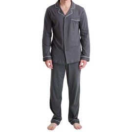 GIVEITPRO -100% Cotton Jersey Knit, Men's Long Button-Down Sleepwear Pajama Set (Large, Dark Grey)
