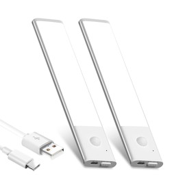 Under Cabinet Lighting Wireless 2 Pack, LED Closet Lights Motion Sensor Light Indoor Rechargeable Battery Operated Stick on Under Counter Lights for Kitchen Stairs Hallway