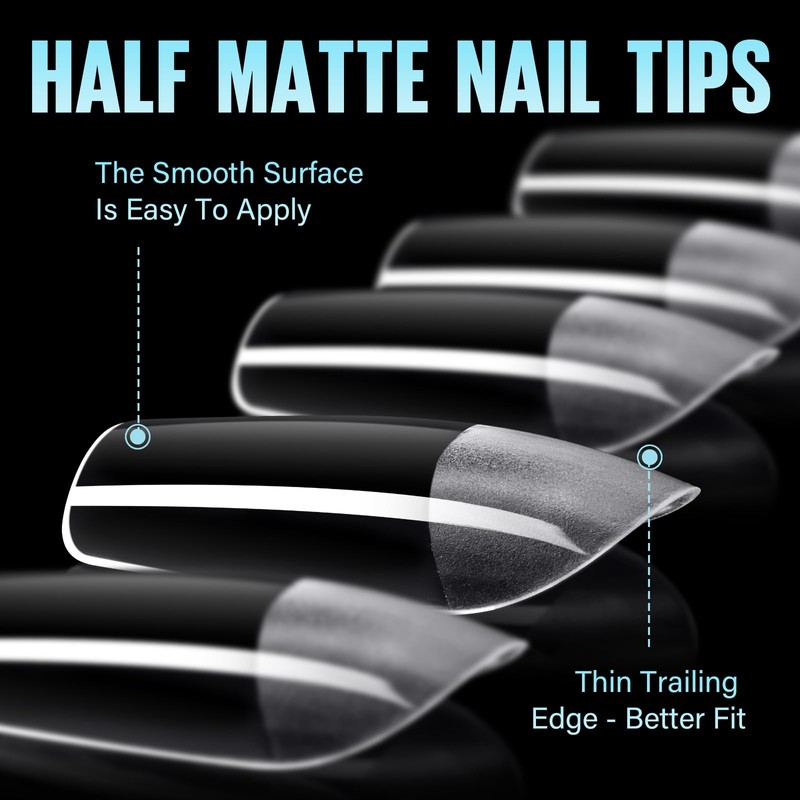 TOMICCA Square Nail Tips, 504PCS Clear False Nails, Full Cover