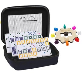 ESSAJOY Double 12 Mexican Train Dominoes, 91 Tiles Dot Dominoes Games in Portable Case with 9 Trains Instruction Booklet Score Pads and Octagon Shape Hub Family Party Table Games