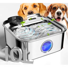 oneisall Dog Water Fountain, 2.6Gal/10L Stainless Steel Dog Water Bowl Dispenser with Washable Filter & Deeper Drinking Aera, Ultra-Quiet Pet Water Fountain for Small Medium Large Dogs and Multi-Pet