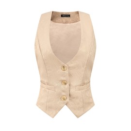 Allegra K Women's Vintage Waistcoat Button Up Steampunk Jacquard Sleeveless Suit Vest Waistcoats Beige S