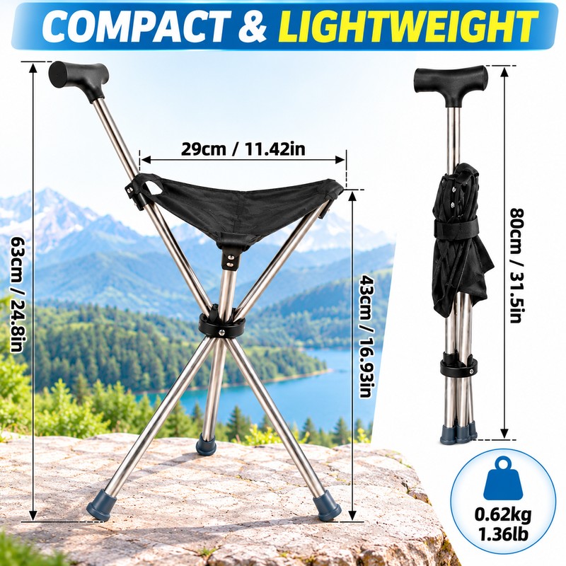 Folding Cane with Seat for Outdoor Rest – Lightweight 2-in-1