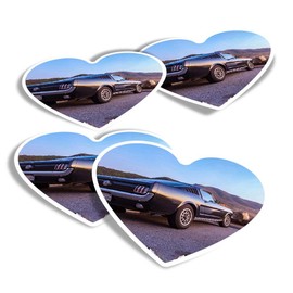 Vinyl Heart Stickers (Set of 4) - Classic Muscle Car Sunset Fun Decals for Laptops,Tablets,Luggage,Scrap Booking,Fridges #3950