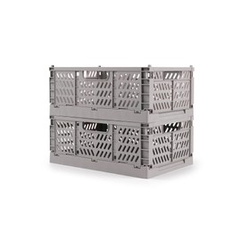 Domiella 2-Pack Crates for Storage, Storage Crates Plastic Stackable, Collapsible Folding Crate for Office Home Kitchen Bedroom Bathroom (Small, Gray)