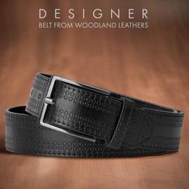 Woodland Leathers belts for men, Elegant Brown & Black leather belts for men, Ideal for Jeans and Suits, Decorative Patterned genuine Leather mens belts