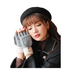 Rose Women's Gloves, Fingerless Gloves, Mittens, Compatible with Smartphones, Cold Protection, Knitting, Cute, Winter, Work or School, Going out, Fingertip Cover Included, gray