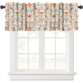 GoDazzling Bohemia William Morris Art Curtain Valance, Abstract Retro Mid Century Boho Floral Bird Window Valance, for Bedroom Living Room Cafe Bathroom 1 Panels W54xL18in