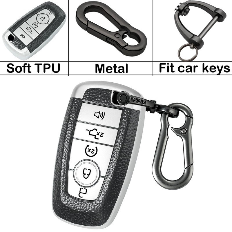 Kirsnda for Ford Key fob Cover,Texture case,with Keychain,Key Shell/Skin,5-Buttons fit