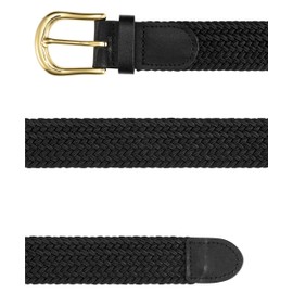 Streeze Mens/Ladies Stretch Belt ─ 30mm Wide with Gold Metal Buckle Elastic Fabric Woven Braided 11 Colours (Black, Large)
