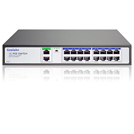 Goalake 18 Port Network Unmanaged PoE+ Switch, 16 PoE+ Port 100Mbps + 2 Gigabit Uplinks, 200W Built-in Power@802.3af/at, 4kV Lightning Protection, AI Detection, AI Extend, Metal/ Desktop