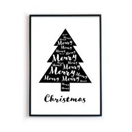 Merry Christmas Poster: DIN A4 30 x 40 cm - Christmas Decoration - Black White Christmas Tree Motif for Christmas - Wall Decoration Picture
