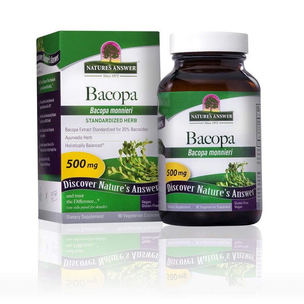 Nature's Answer Bacopa 500mg 90-Capsules | Promotes Cognitive Function | Mental Clarity Support | Gluten-Free, Non-GMO, Vegan, No Preservatives or Artificial Flavors | Single Count