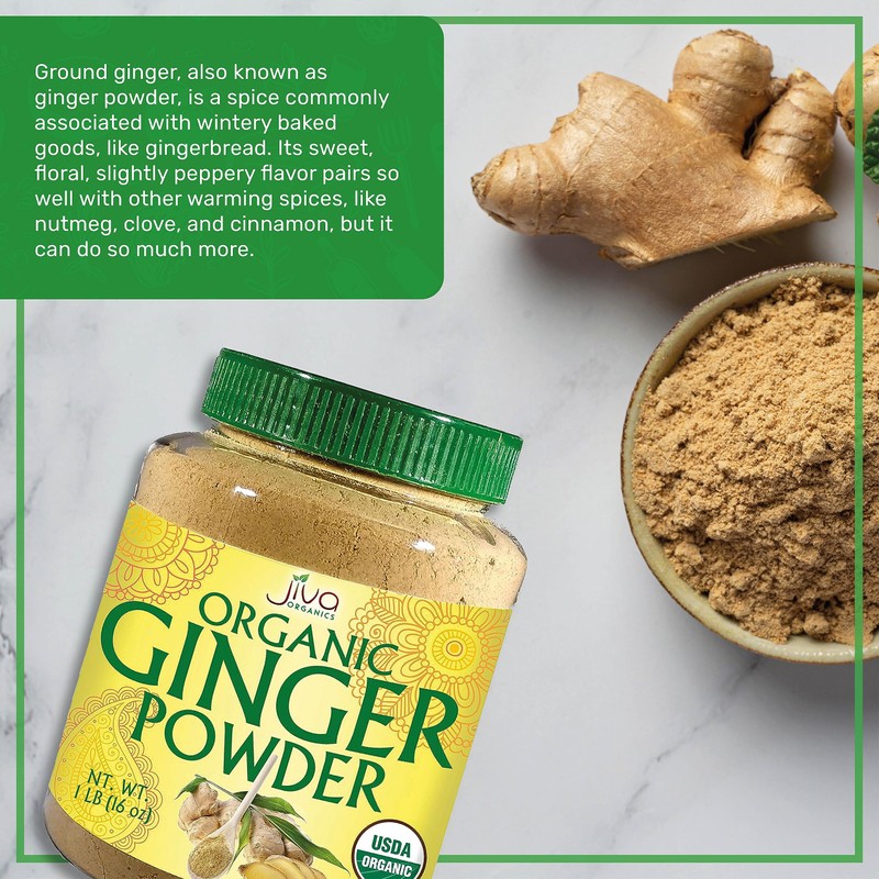 Jiva Organics Organic Ginger Root Powder 1 LB Jar -