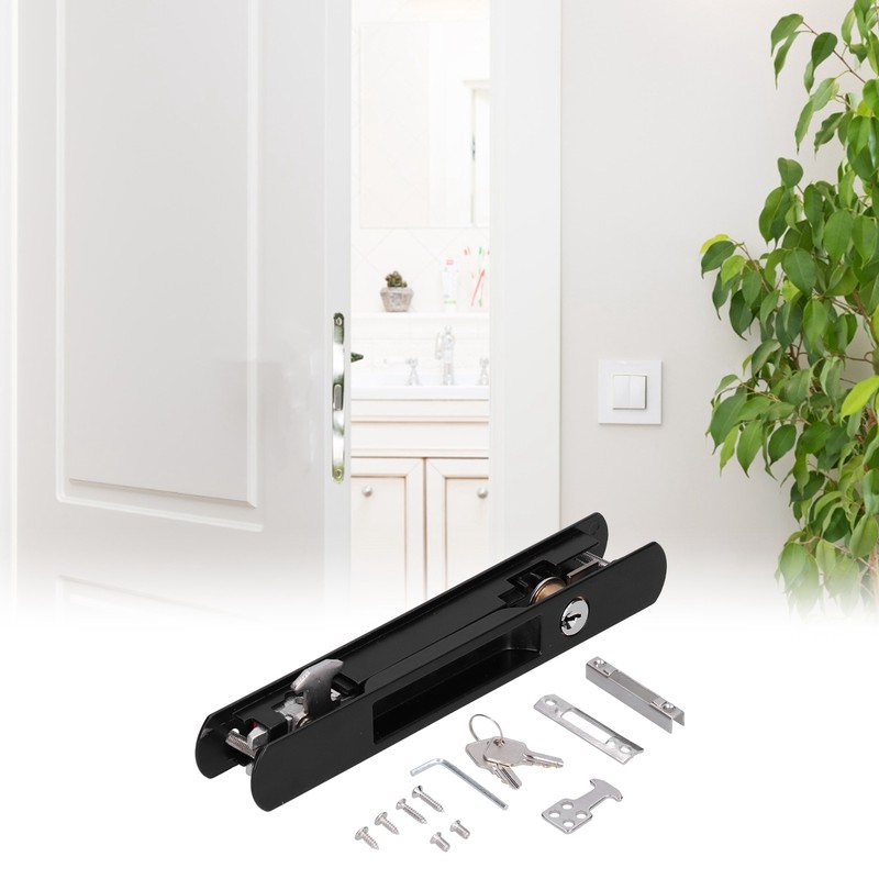 Sliding Door Lock Black Copper Zinc Alloy Lock Furniture Hardware